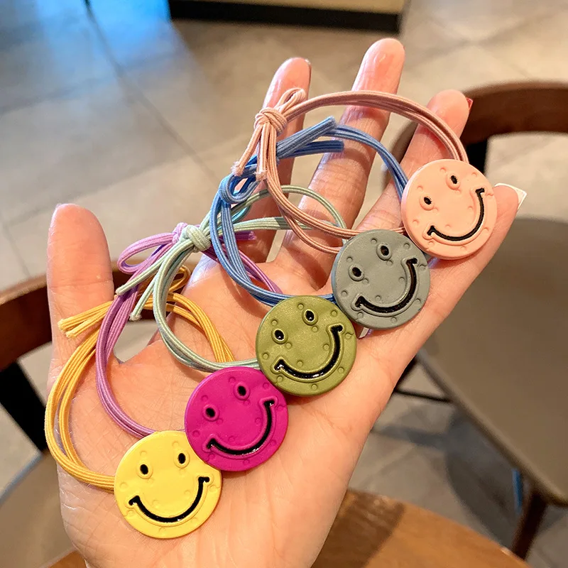 

5PCS Candy Color Smile Face Girls Elastic Hair Bands Hot Sale Ponytail Holder Scrunchies Gum Cute Hair Ties Rubber Rope Band