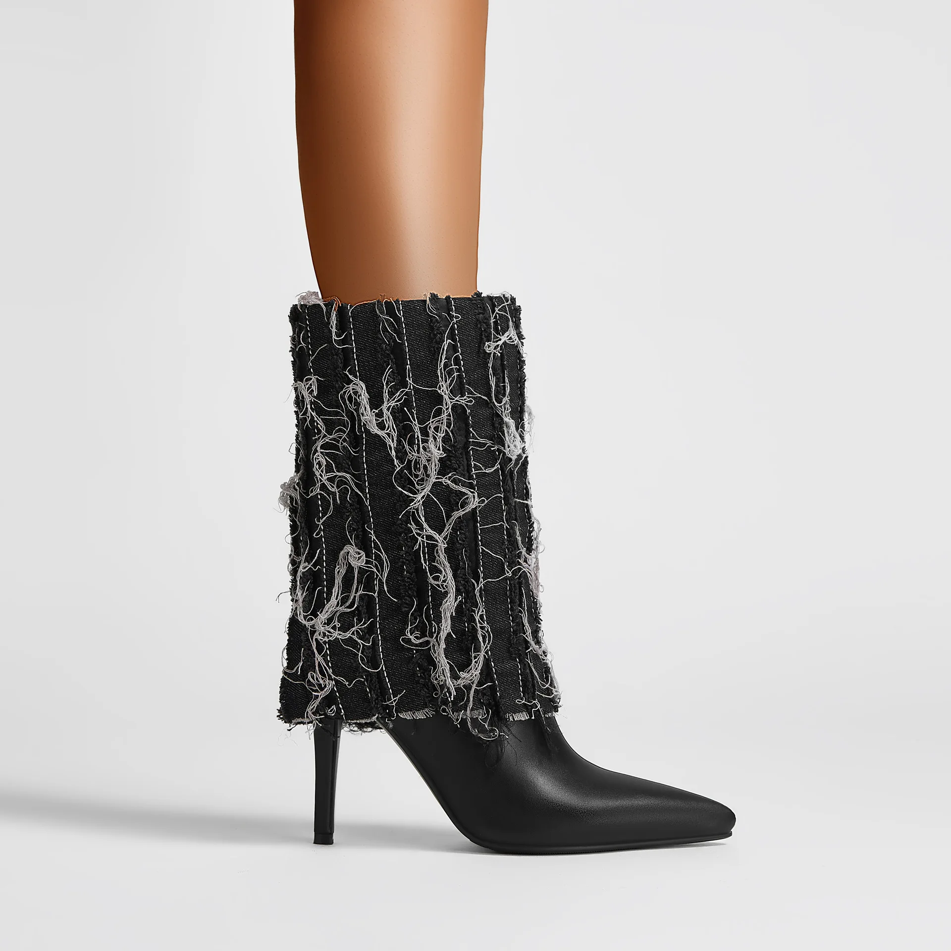 

Cowboy Botas Mujer Point Toe Thin Heels Silk Thread Designer Ankle Boots Mesh Combat Botines Slip On Bota Feminina Luxury Pumps