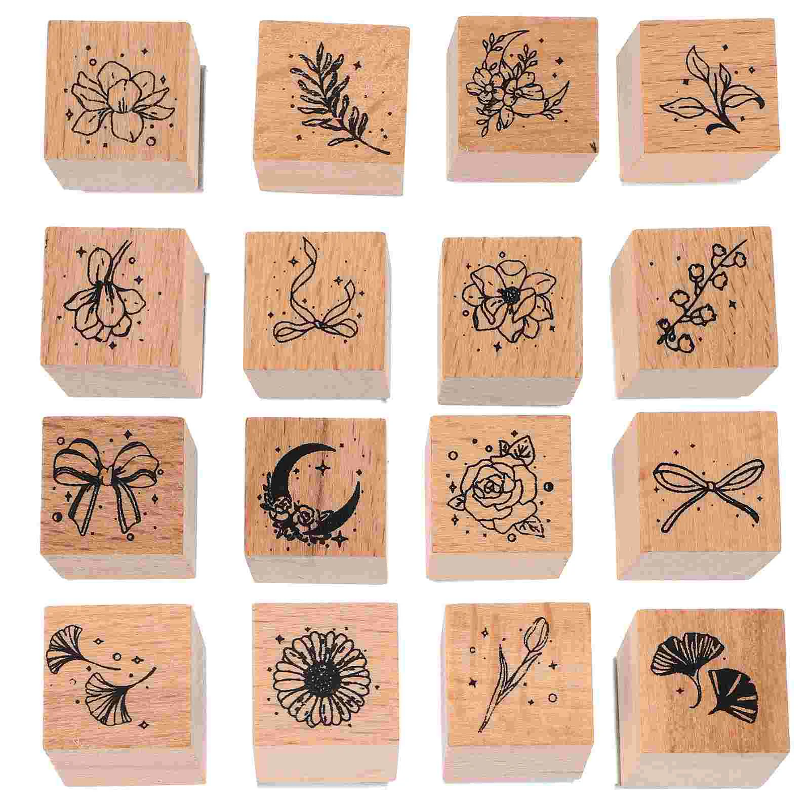 

16 Pcs DIY Scrapbook Stamp Vintage Diary Wooden Stamps Crafts Cards Scrapbooks Decorative Child