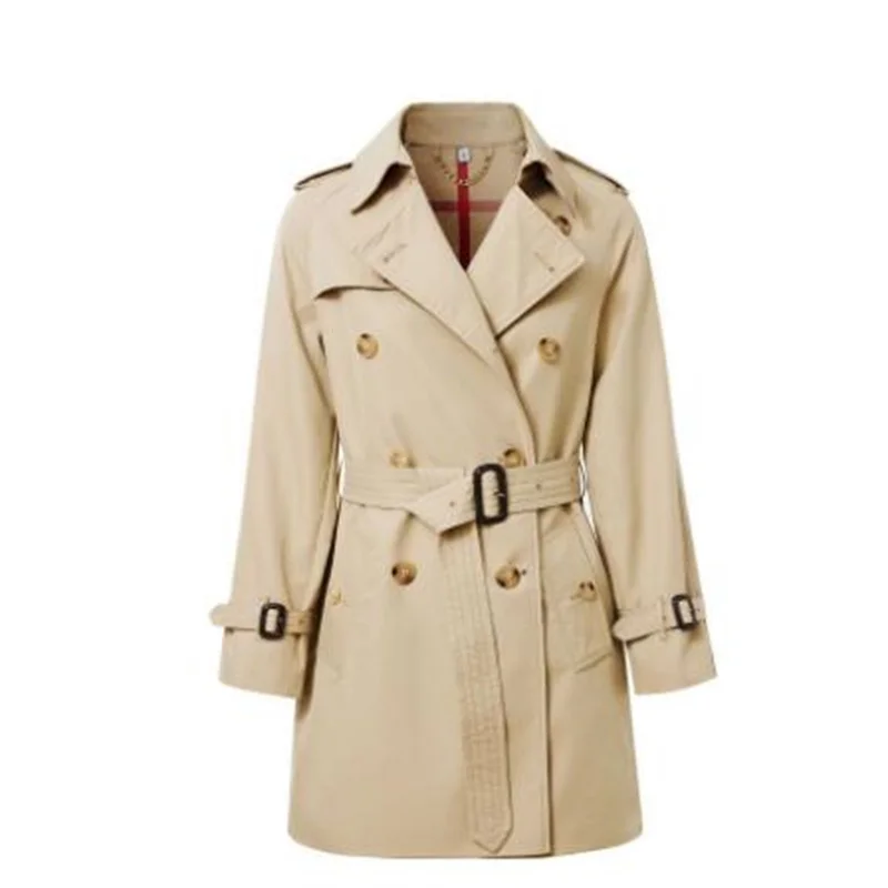 Double-breasted trench coat women's mid-length spring and autumn new lace thin British style casacos de inverno feminino khaki