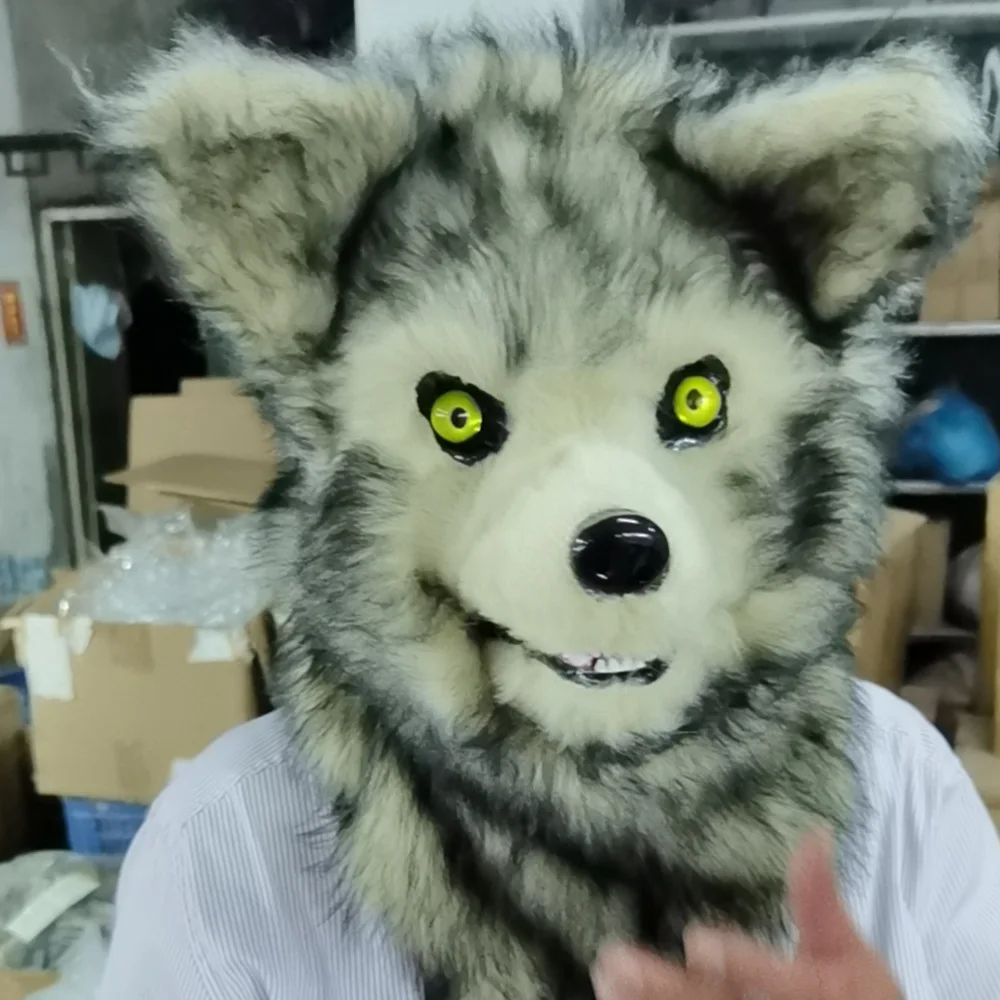 

Movable Mouth Fox Mask Cosplay Costume Movable Jaw Wolf Masks Halloween Party Plush Animal Full Head Mask