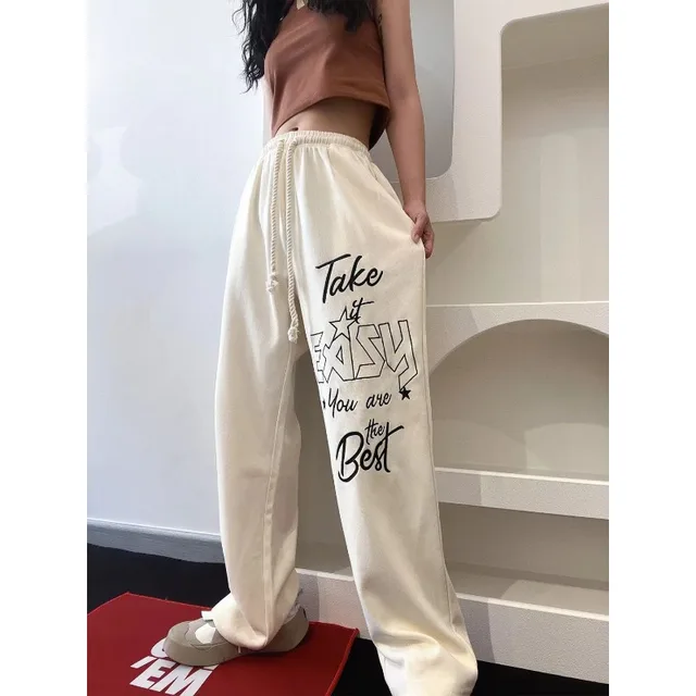 YWDJ Joggers for Women High Waist Tummy Control Fashion Casual Prints  Elastic Waist Trousers Long Straight Pants SweatpantsYellowXS