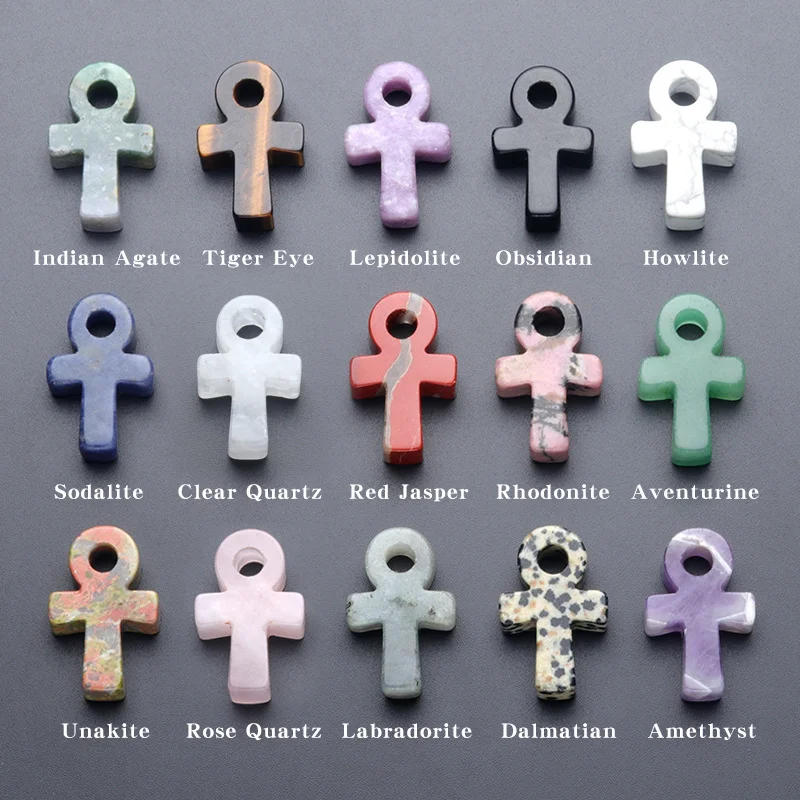 

10pc Natural Stone Ankh Pattern Cross Pendant Religious Rune Life Talisman Ornament Divination Drop Charms Jewelry Acc Making