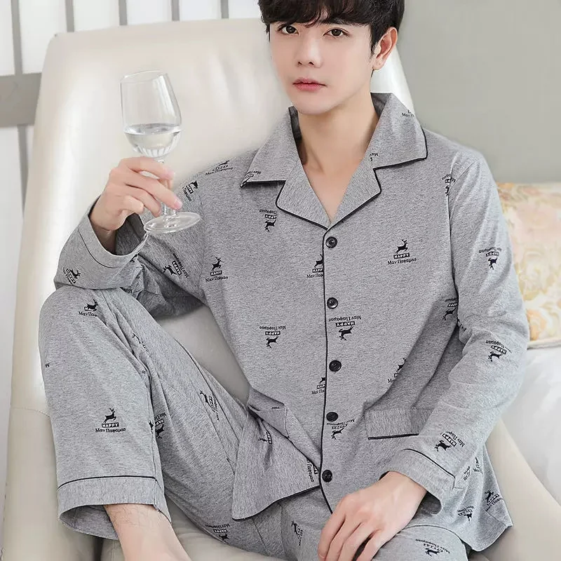 Autumn Men Pajamas Set Casual Sleepwear For Man Shirt Full Sleeve Pyjama Men's Fashion Soft Homewear Clothes Plus Size