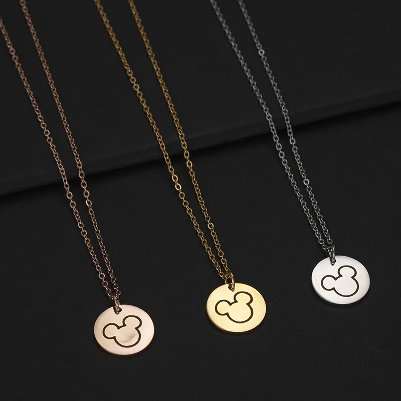 Ожерелье с круглой подвеской Микки Маус из нержавеющей стали