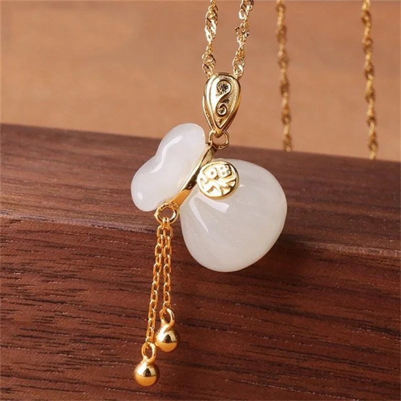 

Popular Jade Gourd Tassel Pendant Necklace For Women Jewelry Fashion Lady S925 Clavicle Chain Female Birthday Gift