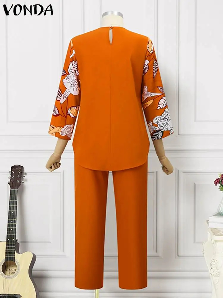 Элегантные штаны с принтом размера плюс 5XL VONDA женские комплекты сексуальные топы