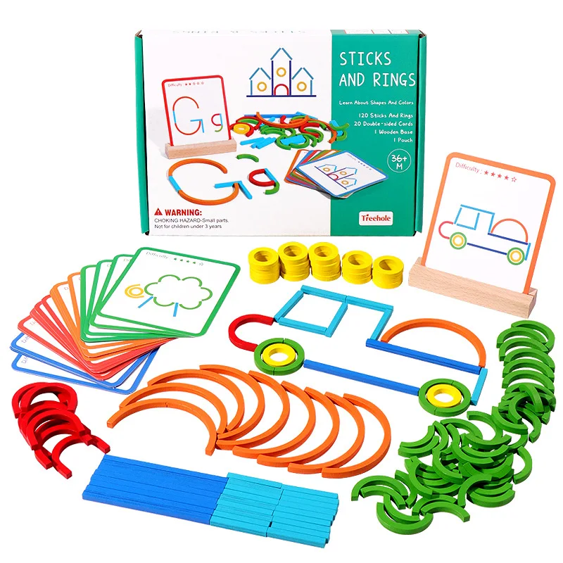 

Деревянные креативные палочки и кольца, головоломка, интеллект, игра Монтессори для раннего детства, развивающие игрушки для детей 3 лет