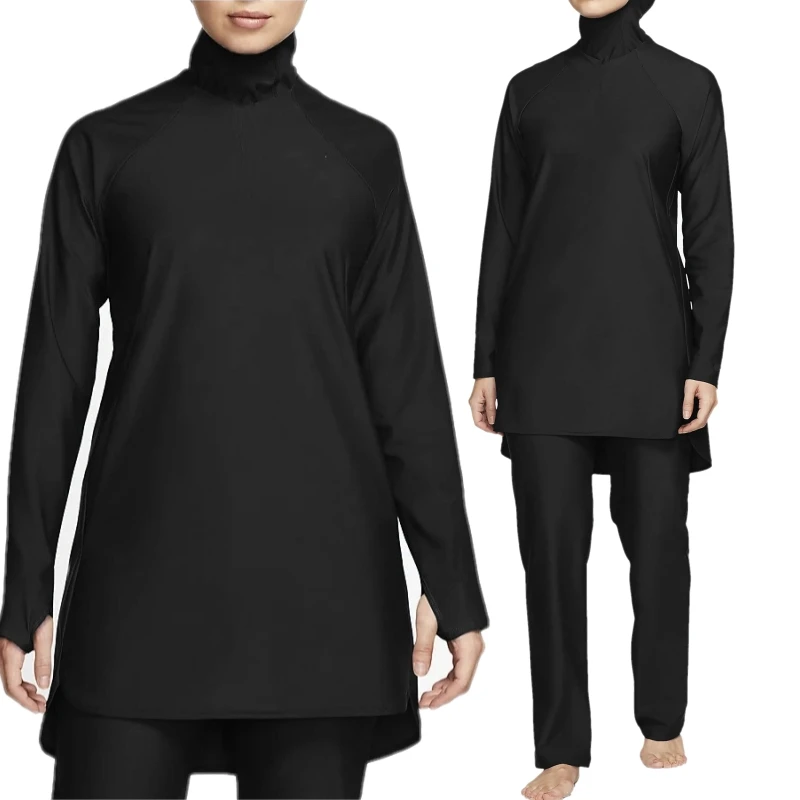 

Burkini Muslim Swimwear Black Full Cover Sets Modest Bathing Swimsuit Arab Islamic Beach Wear Plain Woman Summer Outfits