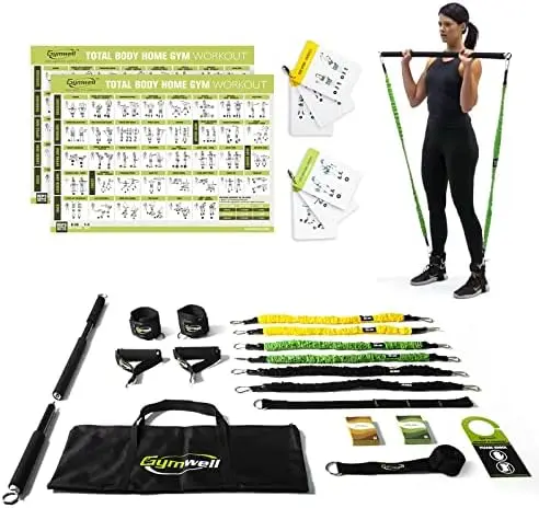 

Portable Home Gym with 3 Sets of Resistance Bands, Total Body Workout Equipment for Home, Office or Outdoor Gym equipment Barbel