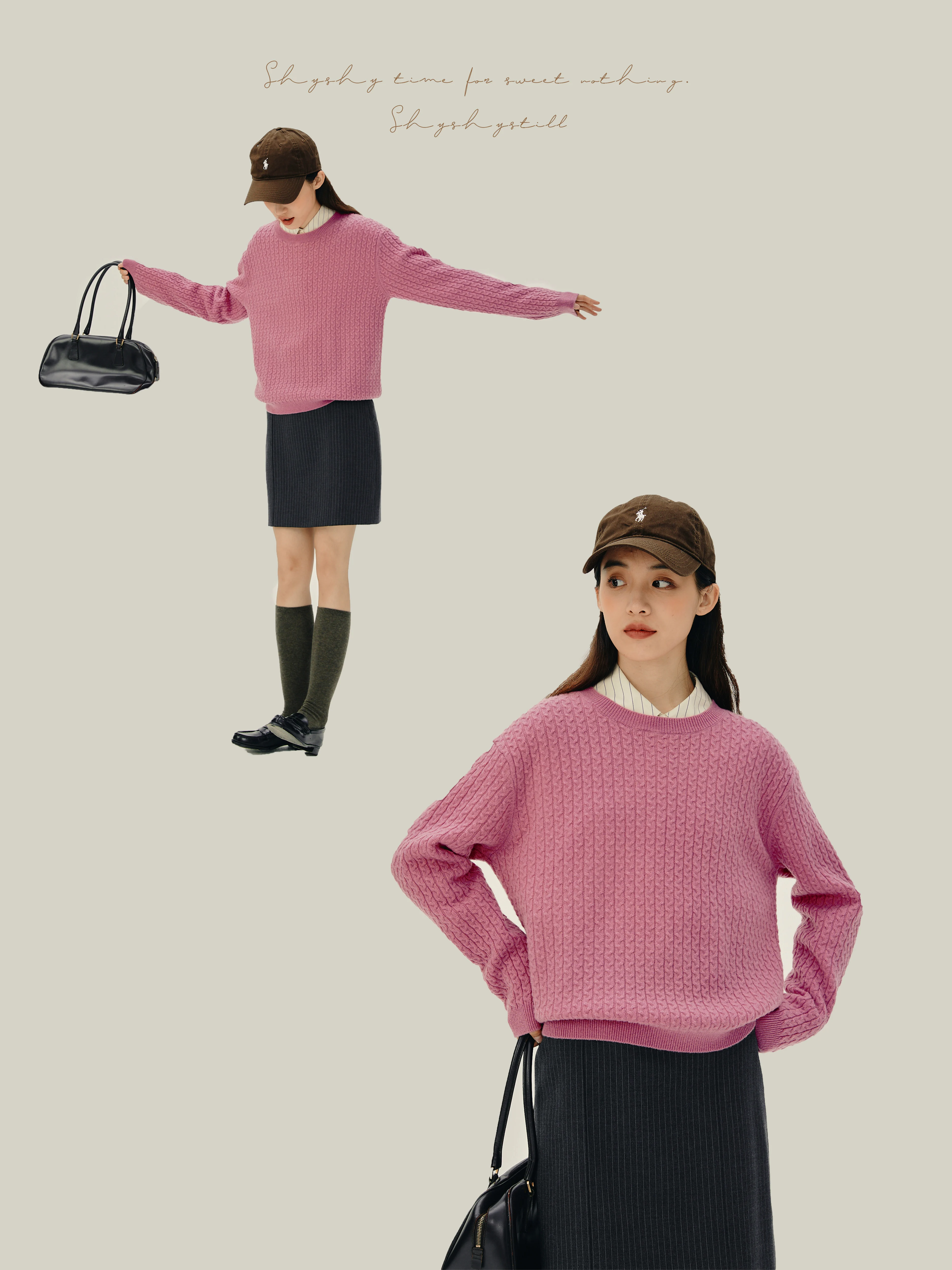 Shyshy &quotLittle Lamb&quot Meinu Woven Twist 00% Wool Preppy Pullover Three Colors |