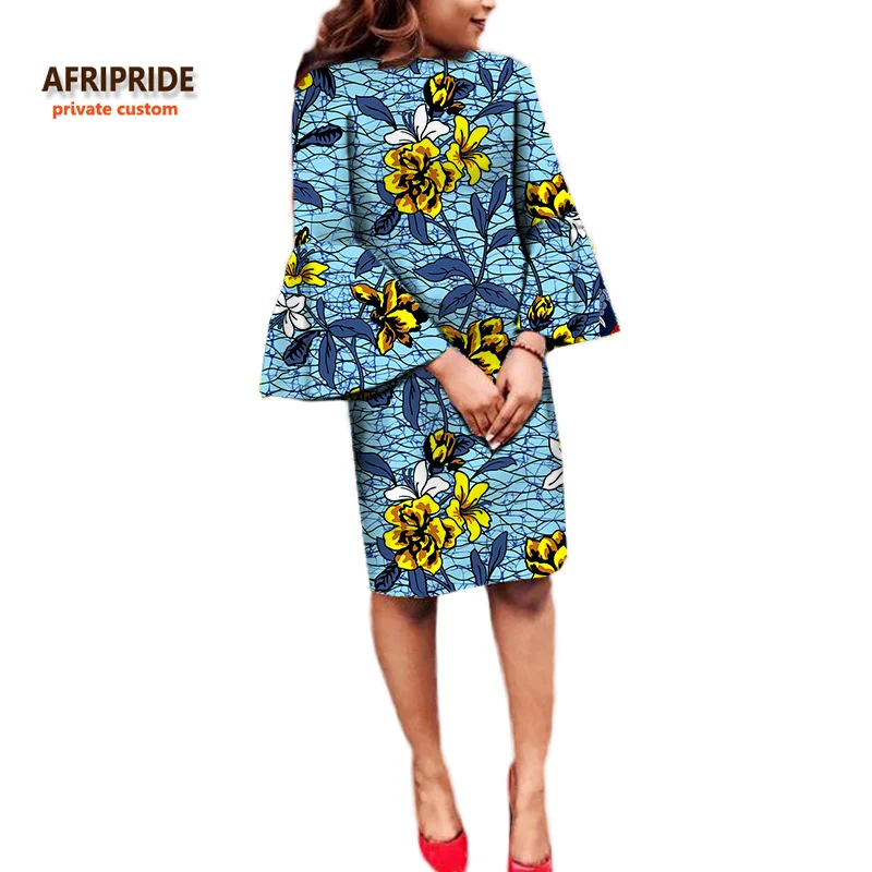 

african dresses for women AFRIPRIDE private custom flare sleeve O-neck knee-length casual dress wax cotton A722537