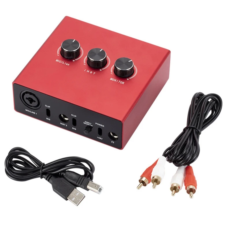 

USB Audio Interface With 1X XLR/TRS 1X1/4 Inch 2X RCA USB, External Sound Card USB Computer Drive-Free Microphone