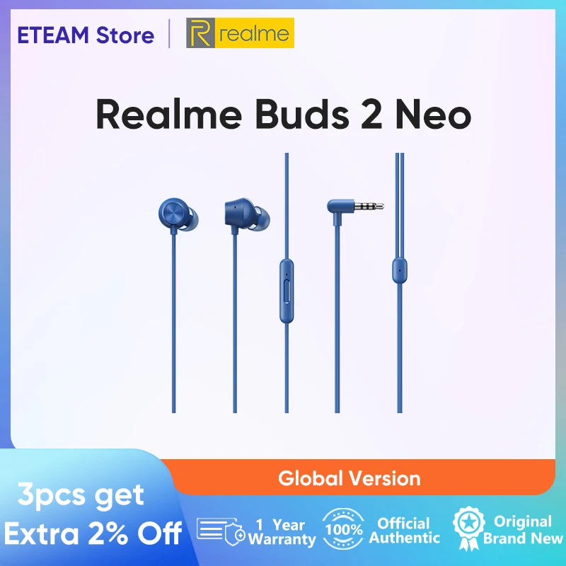 Глобальная версия Realme Buds 2 Neo Wired-3.5mm наушники с микрофоном Earbus Проводная Магнитная