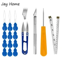 16pcs sewing tool sets sewing awl yarn thread cutter soft measure tape needle threader carving knife for needlework