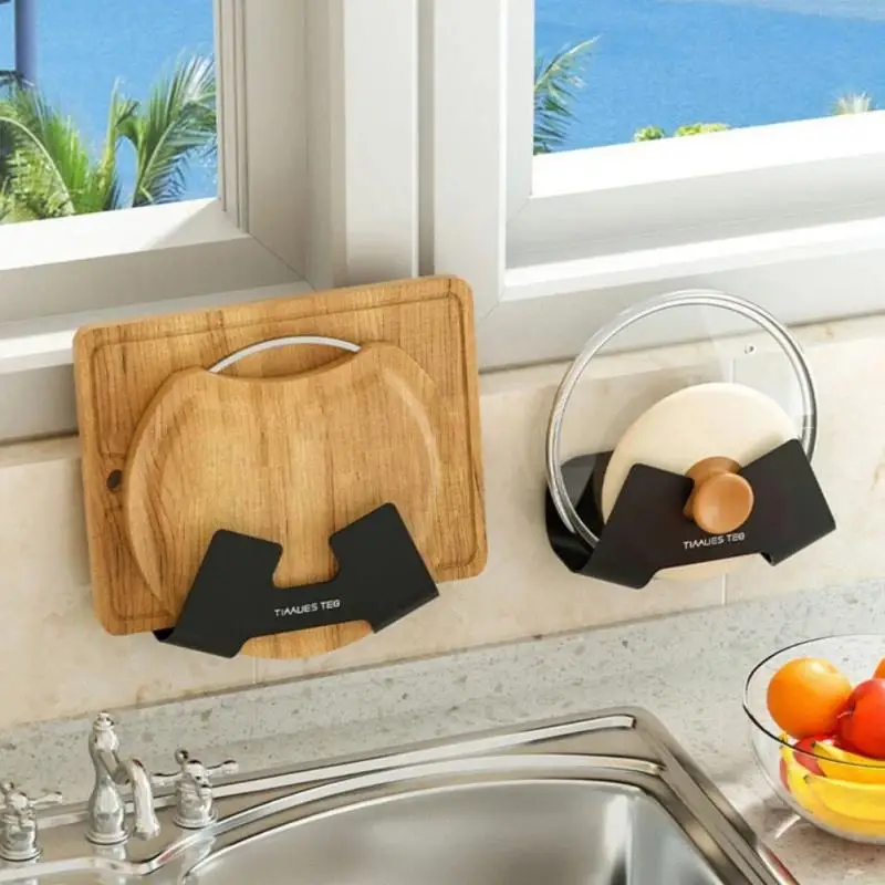 Pot Lid Holder Self Adhesive Wall-Mounted Hanging Holder Pan Pot Cabinet Door Pan Lid Organizer Home Kitchen Storage Rack