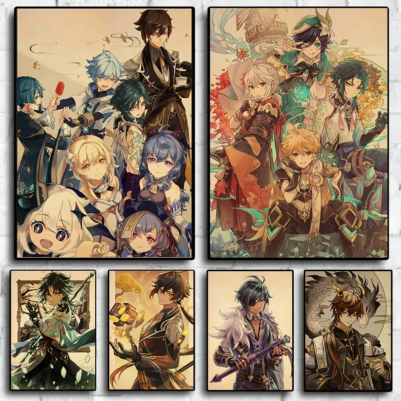 

Genshin Impact Famous Game Cartoon Anime Retro Art Home Wall Decoration Pictures Kids Room Living Quality Canvas Painting Poster