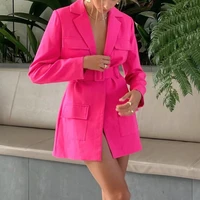 slim fashion temperament suit women mid length suit cardigan lace up suit collar long sleeved fall 2021 new womens clothing