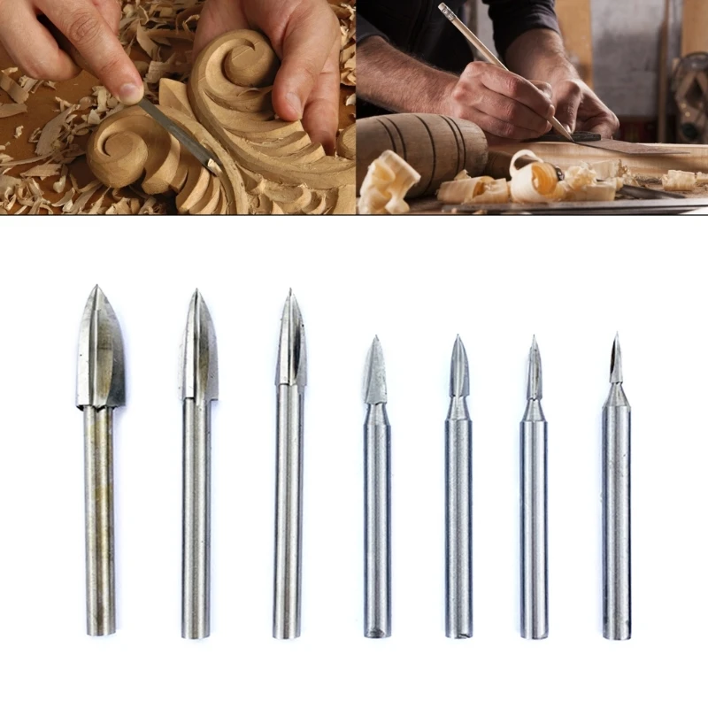 

7Pcs Wood Carving Engraving Drill Accessories Bit Fitment For Rotary Tools 6mm Shank Woodworking Chisel Insert Dropshipping