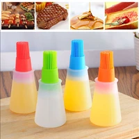 1pcbarbecue oil brush oil dispenser with brush high temperature resistant silicone seasoning bottle brush kitchen baking gadgets