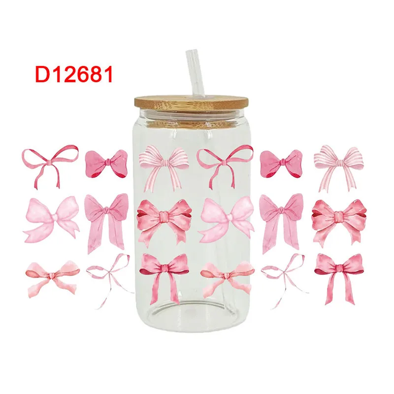 

3D УФ-переносные наклейки DTF, обертывания для чашек 16 унций, мультяшный бант с принтом для DIY, стекло, керамика, металла, кожи и т. д. D12412