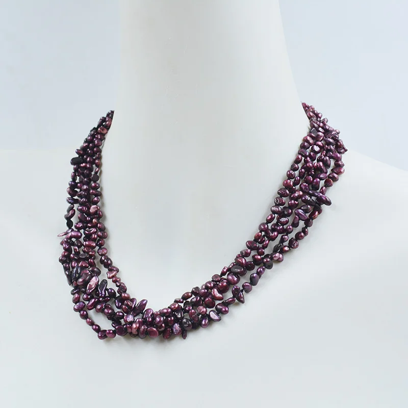 5 нитей из 3 мм винно-Красного Натурального пресноводного жемчуга ожерелье. Самые