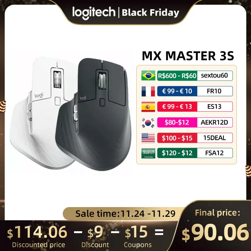 Logitech MX MASTER 3S 2.4GHz Wireless Mouse DPI 8000 Laser Wireless Bluetooth Gaming Office Mice For Laptop PC Windows 7/8