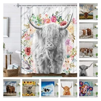 highland cow theme shower curtains 3d print waterproof cloth wildlife animal bathroom curtain set bathtub art decor with hooks