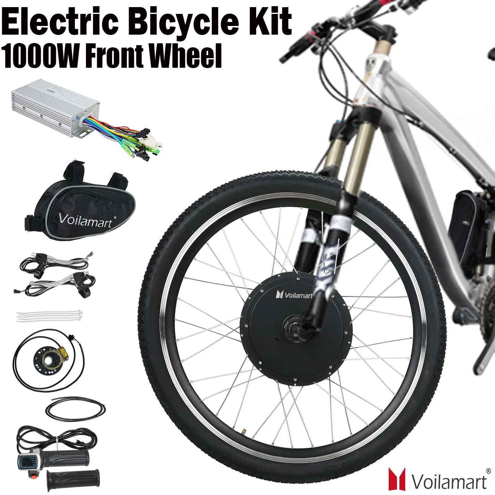 

Voilamart 26inch 48V 1000W Electric Bicycle Conversion Kit Front Wheel Fat E-Bike Cycling Hub Motor Kit