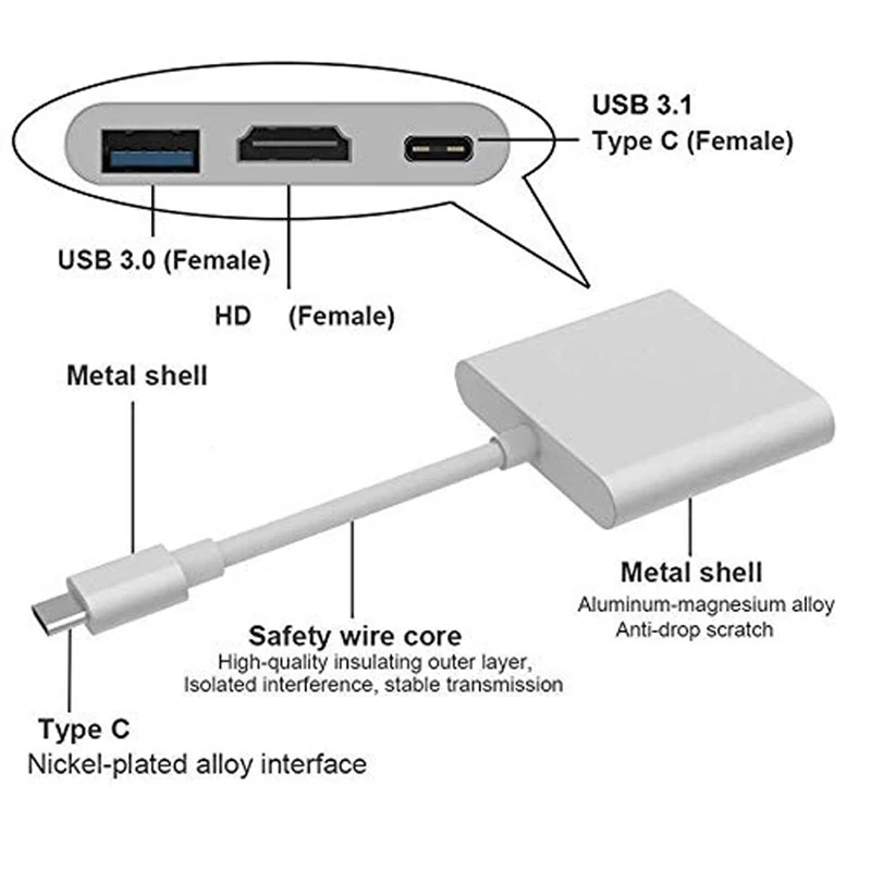Адаптер USB 3.0 Type-C в HDMI-совместимый с 3 1 PD для быстрой зарядки хаб-конвертер Macbook Air Pro