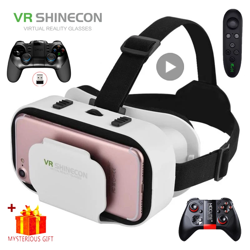 Shinecon viar realidade virtual vr óculos fone de ouvido dispositivo 3d capacete óculos lentes para smartphone telefone inteligente jogo celular conjunto móvel