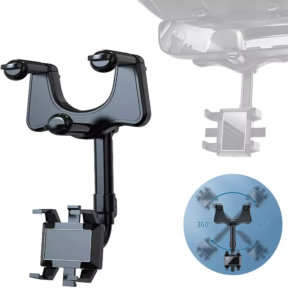 

Rearview Mirror Holder 360°Rotatable Retractable Mount Hand Free Stand Holder for Car