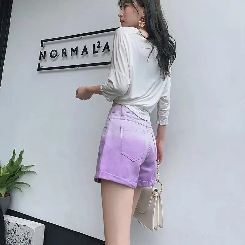 Women's Denim Shorts Tie Dye Jeans Mini Cute Pink Short Pants for Woman To Wear Kawaii Offer Free Shipping Outdoor Aesthetic Hot