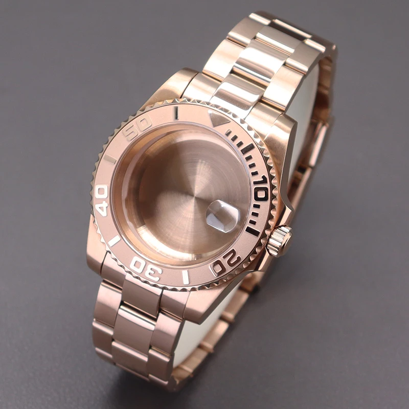 Rose Gold YACHT-MASTER 20mm Watchband Automatic Watch Cases Stainless Steel Housing Parts For Seiko nh34 nh35 nh36 nh38 Movement