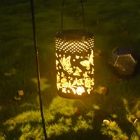 waterproof outdoor solar lantern solar outdoor lanterns with handle led hollow butterfly pattern retro warm lights for garden