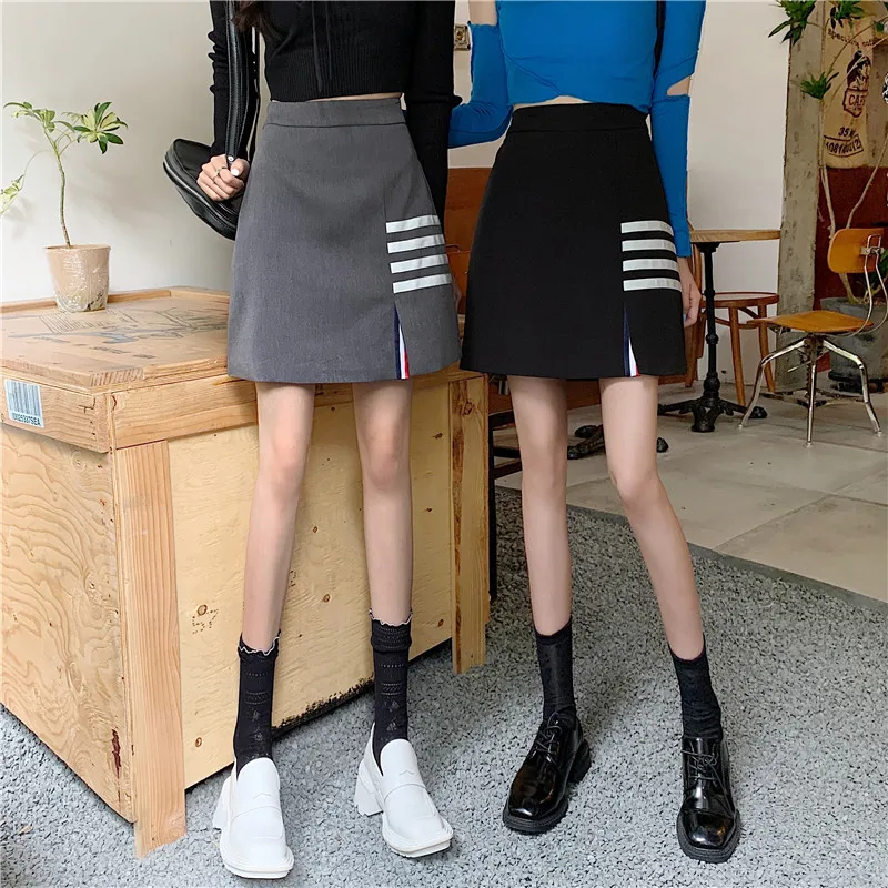 

TB four-bar split skirt summer new college style large size fat mm high waist was thin all-match bag hip skirt short skirt