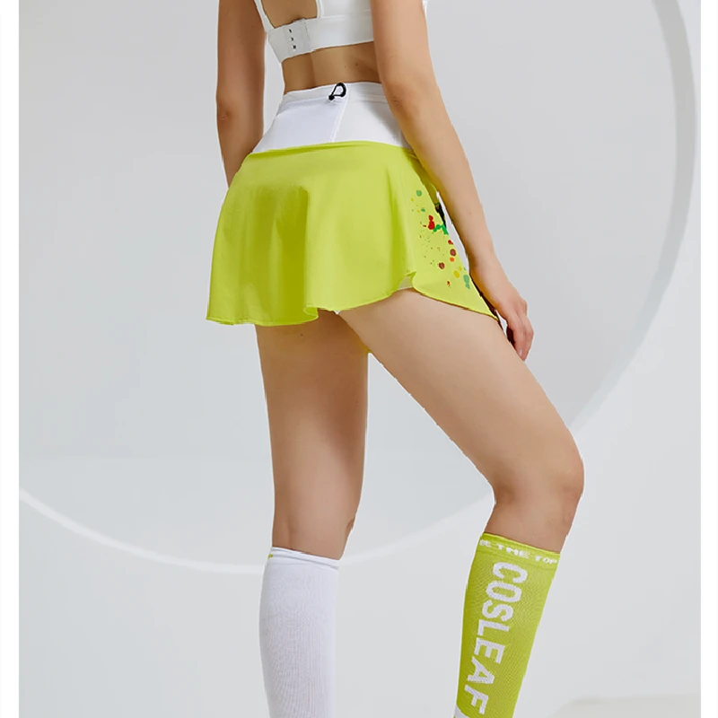 Women High Waist Double Layer Skirt Mesh Pocket Sports Golf Tennis Skirts Fitness Athletic Running Short Athletic Workout Skort