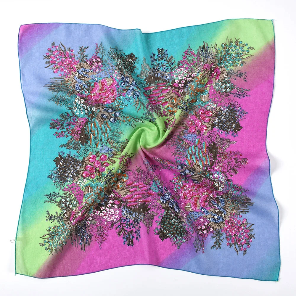

Russian Floral Scarf Luxury Flower Small Handkerchief Ethnic Shawl Women Hijab Acrylic Scarf Printed Headband Scarf Bandana 85CM