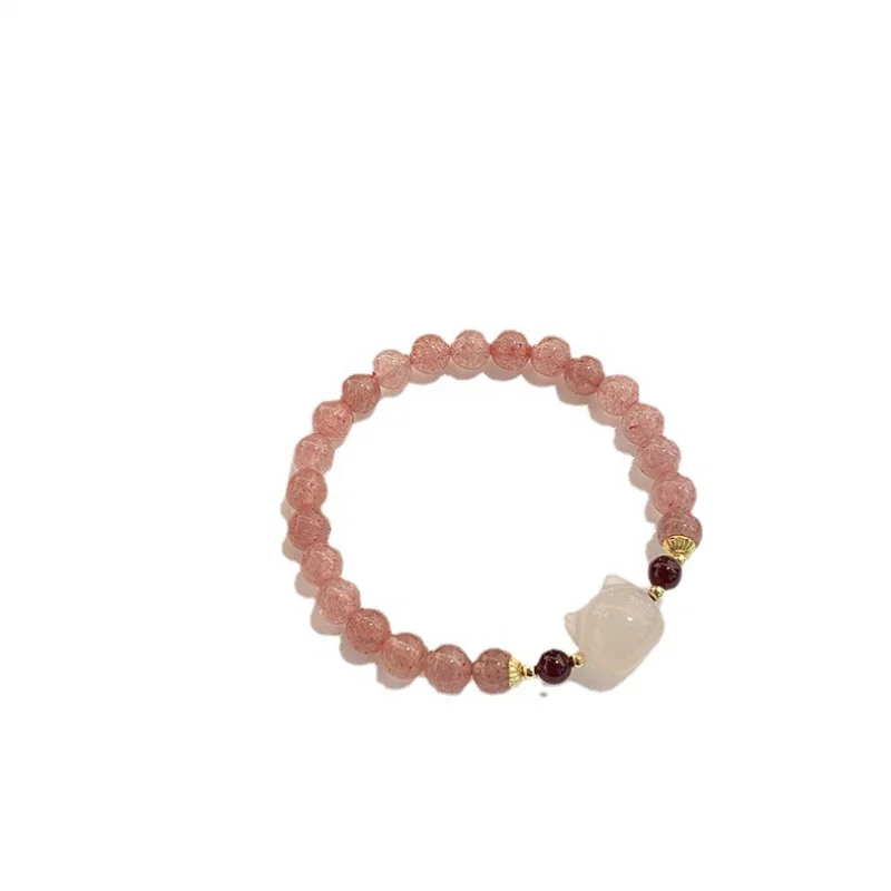 Браслет с изображением клубники кварца личи желе агата и головы кошки