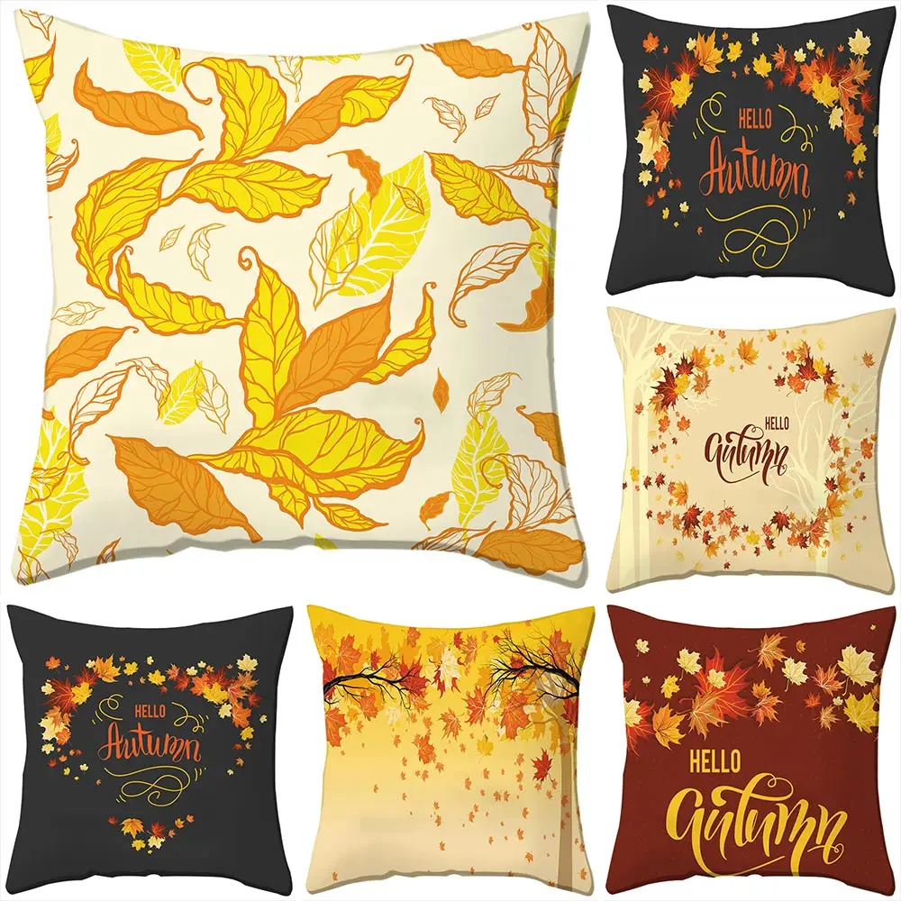 

Fall Maple Leaf Thanksgiving Pillowcase Autumn Harvest Holiday Pillow Cover Microfiber Home Decor Cushion Cover