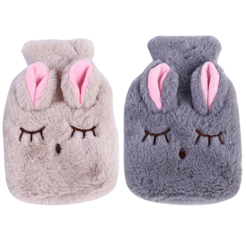 

2 Pcs Stress Pain Relief Therapy Hot Water Bottle Bag With Knitted Soft Cozy Cover Reusable Hand Warmer, Beige & Gray