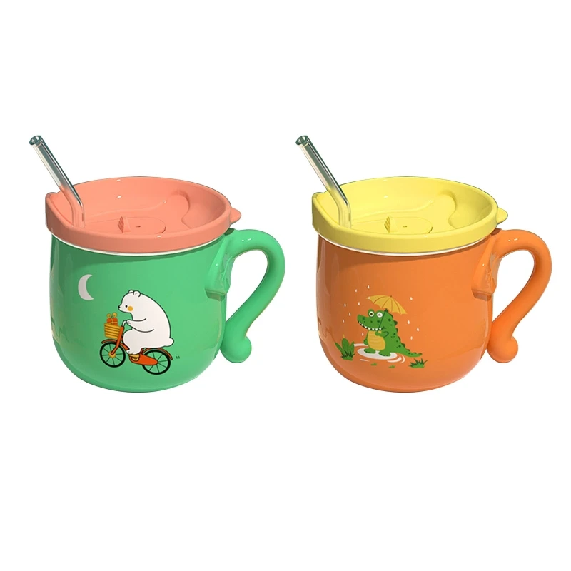 

Baby Kids Toddler Sippy Cup Mug for Milk Coffee Stainless Steel Trainer Straw Cup with Lid 180ml Children Shower Gifts