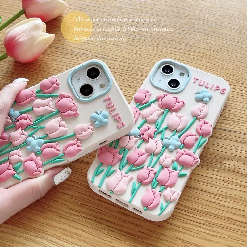 

New Tulips Silicone Phoen Case For Iphone 14 13 12 11 ProMax Pro Plus XsMax X Xs XR 7 8 Plus