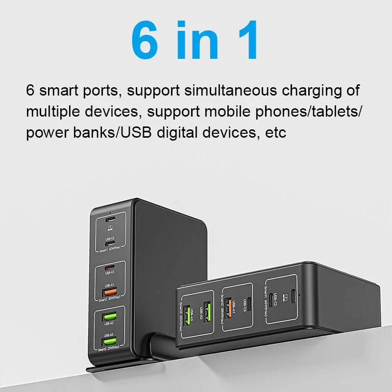 Супер быстрое зарядное устройство PD 6 портов 120 Вт 3 USB-C + USB-A для 65 PPS 30 XPS телефона