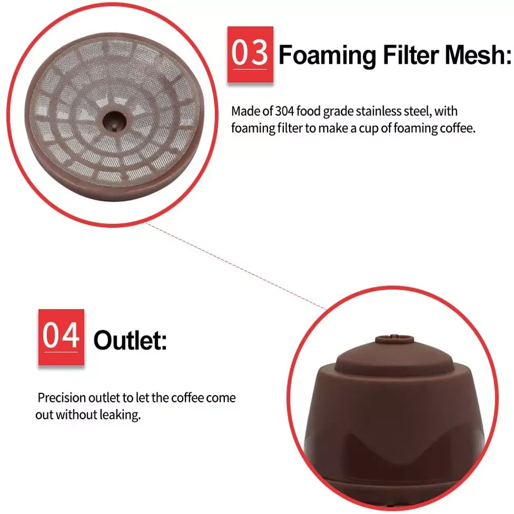 

2023NEW Coffee Capsule Filter Cup for Nescafe Dolce Gusto Refillable Caps Spoon Brush Filter Baskets Pod Soft Taste Sweet 3pcs