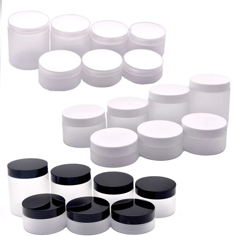 

50pcs/lot Plastic Frosted Jar Empty Cosmetic Containers Clear Matte Pots with Lids Cream Box Tin 50ML 100ML 150ML 200ML 250ML