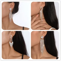 2022 exaggerated long rhinestone tassel earrings for women luxury shiny zircon long drop earrings wedding party fashion jewelry