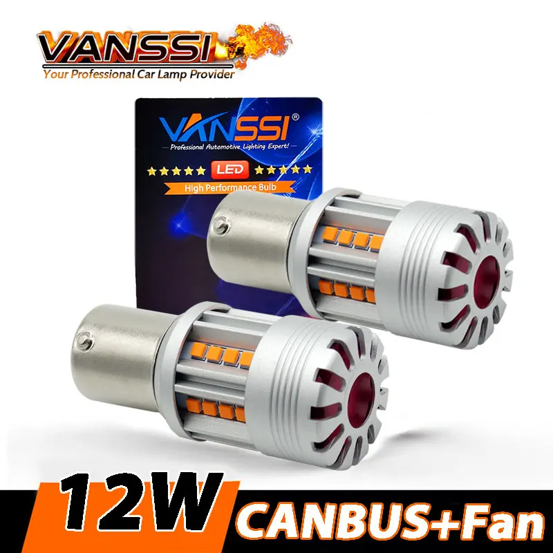 

VANSSI T20 WY21W 7440 7440A1156 BA15S BAU15S P21W PY21W светодиодный ные светильник пы с охлаждающим вентилятором Canbus 24 Вт супер яркий Янтарный
