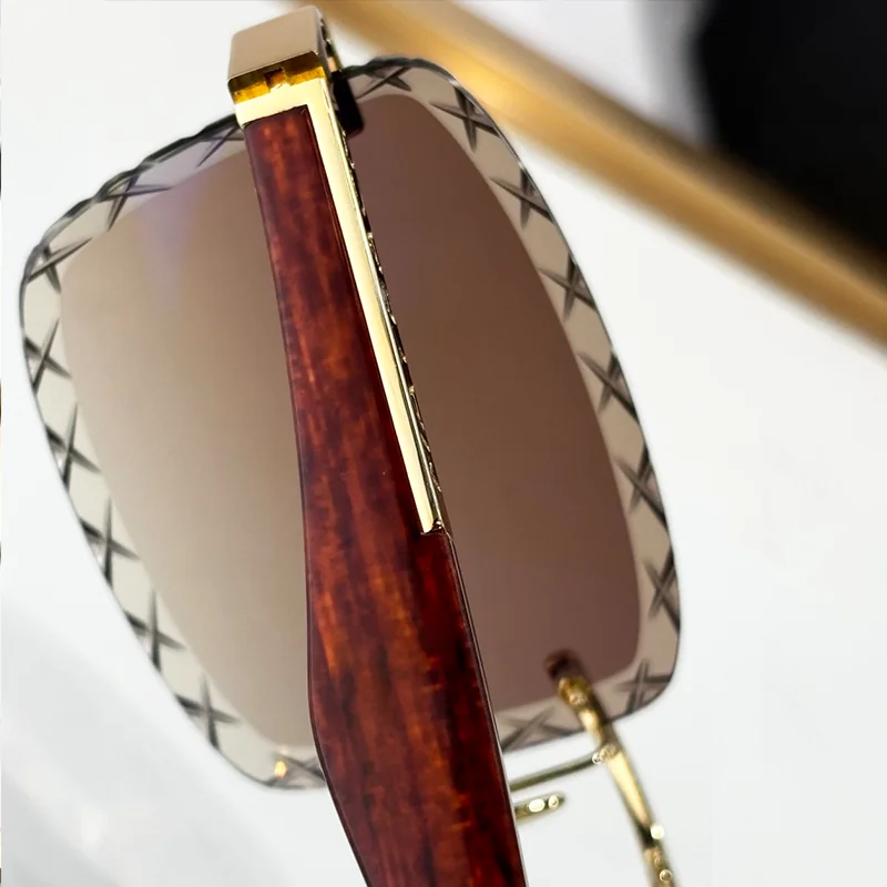 Фото Солнцезащитные очки KIZN ARTIST V Luxury Craft Gradient Brown Diamond Cut Boundless для мужчин, оригинальные, высочайшего качества, без оправы, из ацетата, солнцезащитные №4