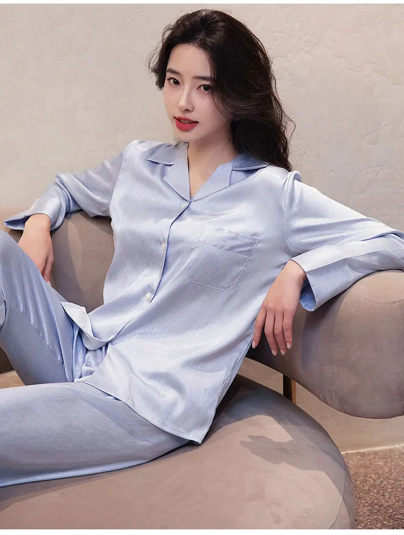 2023 New Pijama Mujer Women's Spring Summer Sleepwear Pajama Silk Satin Long-Sleeved Trousers Home Service Suit пижама женская